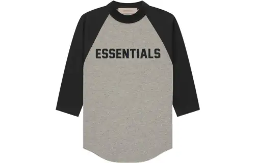 Fear of God Essentials T-shirt SS22 Spring22 Kids 3/4 Sleeve Baseball Tee Dark Oatmeal Letter Printed Round Neck Pullover Long Sleeve Oatmeal Color Children's Style