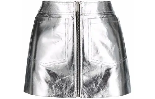 SAINT LAURENT Leather Short Skirts Women's Silver