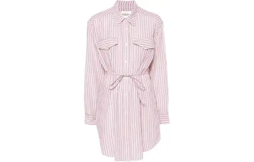 ISABEL MARANT ETOILE SS24 striped ruffled curved edge single-breasted lapel off-shoulder long-sleeved dress for women lilac