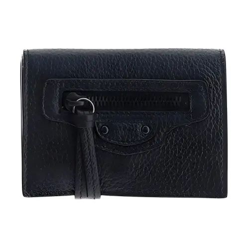 Balenciaga Flap Cow Leather Wallet Women's Black