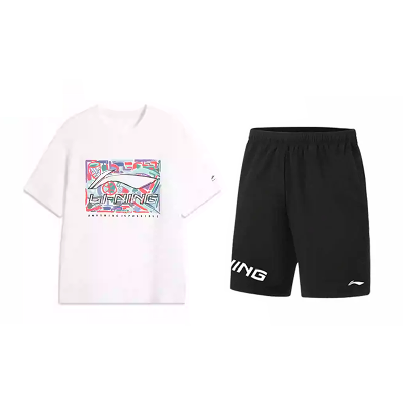 Li Ning Casual Sportswear Unisex White Top+Black Bottom