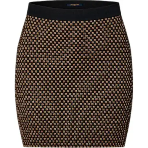 LOUIS VUITTON Mini Checkerboard Knit Skirt Casual Short Skirts Women's Black