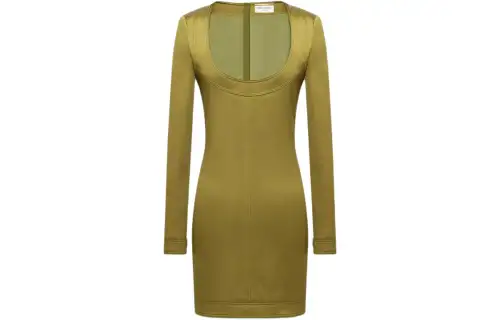 SAINT LAURENT SS24 Long Sleeved Dress Women's Green Khaki