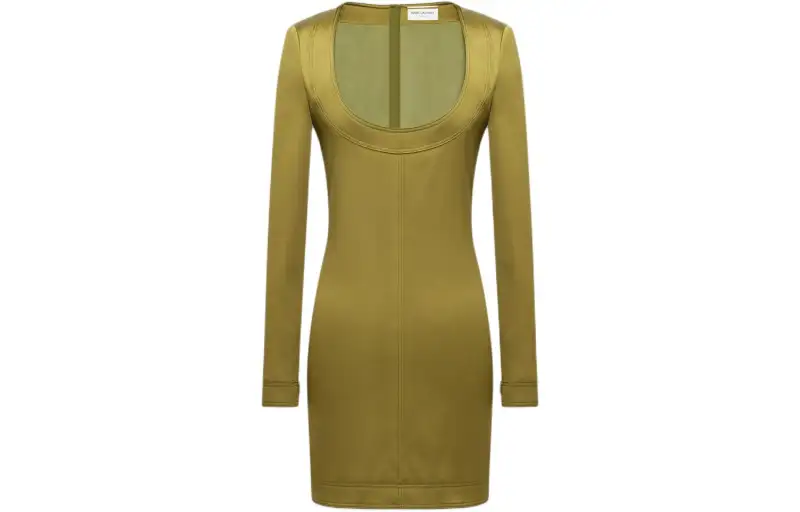 SAINT LAURENT SS24 Long Sleeved Dress Women's Green Khaki