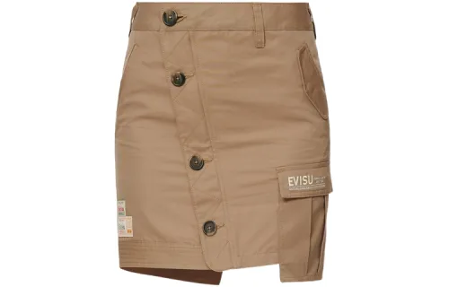 Fukushen EVISU minimalist style solid color asymmetric button slim casual short skirt for women
