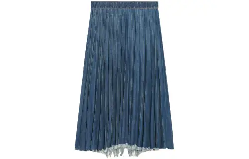 Balenciaga Denim Short Skirts Women's Blue Moderate Long Pleated Skirt