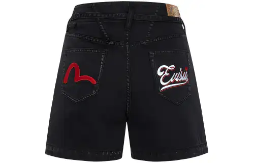 EVISU Denim Shorts Women's Black Moderate Straight Fit Pants