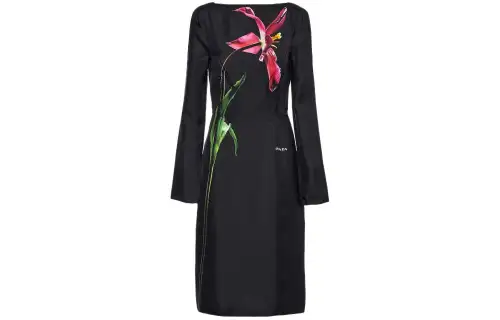 PRADA Printed Twill Dress Long Sleeved Dress Women's Black