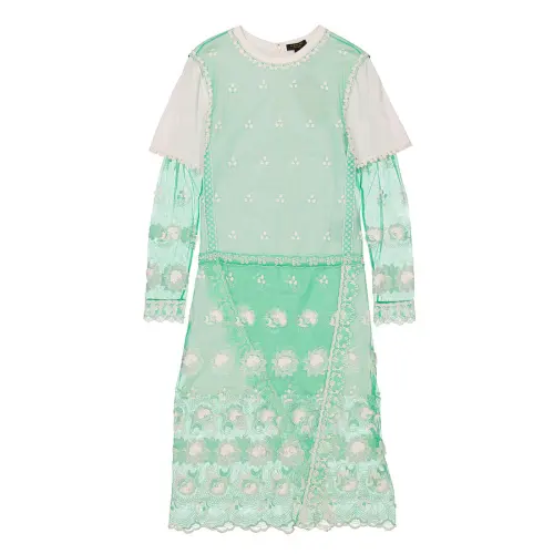 Burberry Long Sleeved Dresses Women's Green Crew Neck Moderate Mid Length