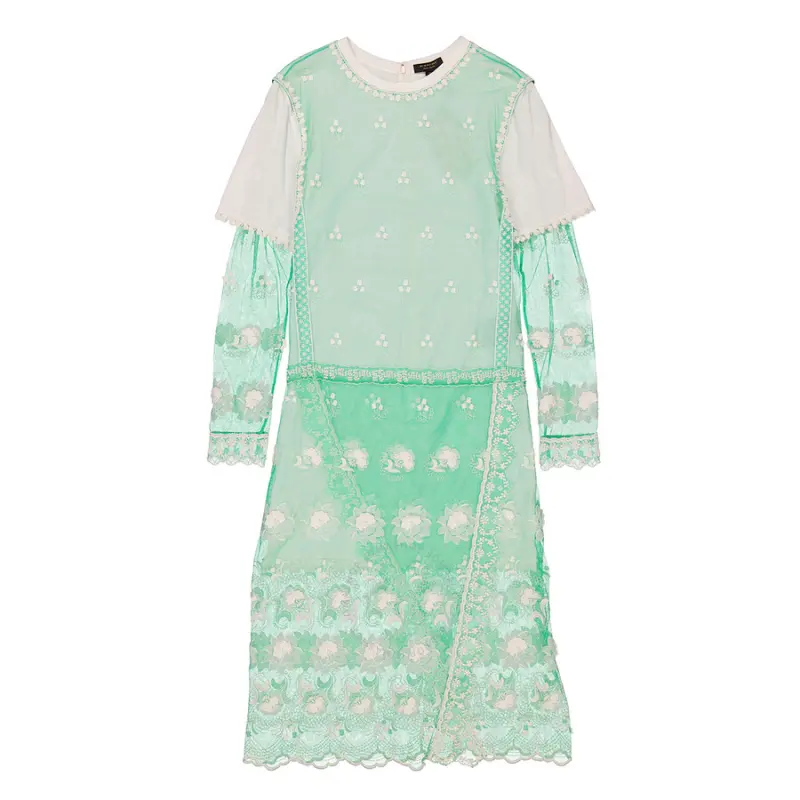Burberry Long Sleeved Dresses Women's Green Crew Neck Moderate Mid Length