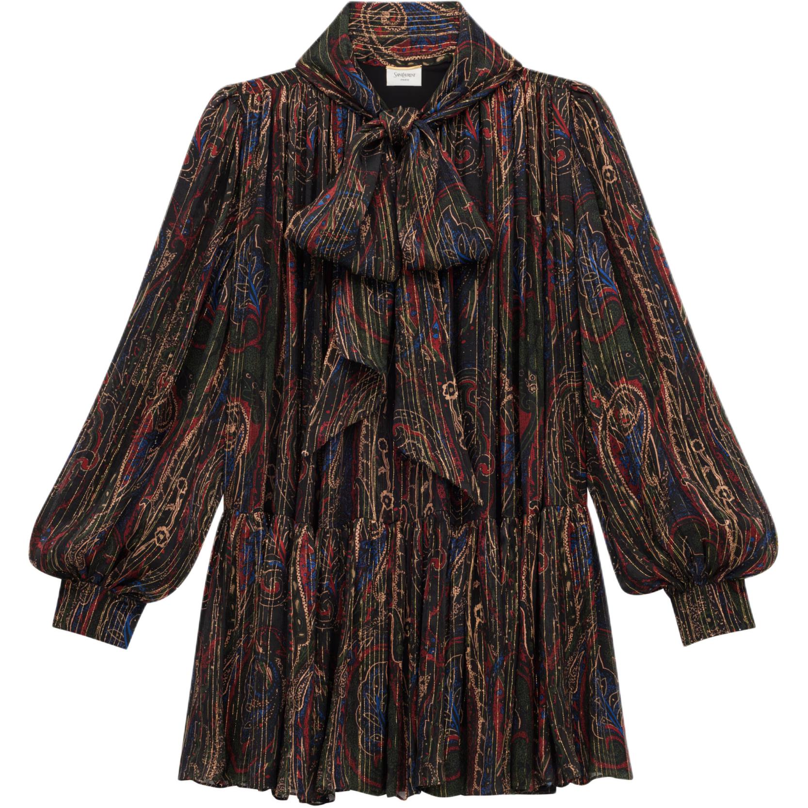 Saint Laurent Lavallière Paisley Long-Sleeved Dress