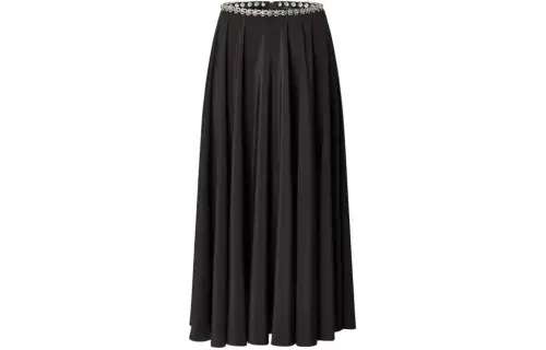 LOUIS VUITTON Chain Belt Silk Midi Skirt Casual Long Skirt Women's Black