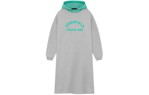 Fear Of God Essentials Kids Nylon Fleece Hooded Dress Light Heather Grey/Mint Leaf