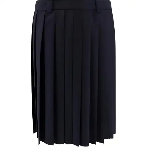 MIU MIU Woolen navy blue long skirt with zipper, pleated skirt, classic length