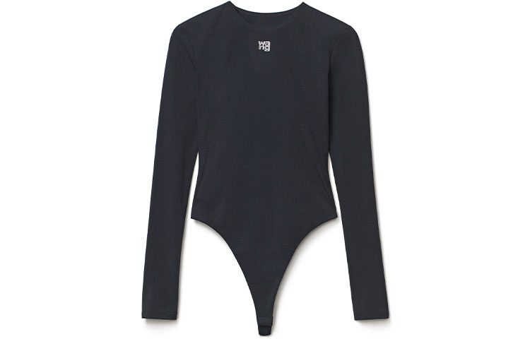 alexander wang FW21 Women’s Logo Letter Printed Long Sleeve Crystal Studded Bodysuit Black