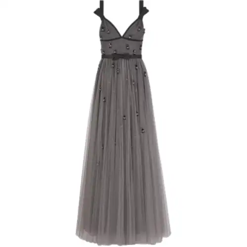 DIOR Slip Dresses Women's Gray V Neck Moderate Long