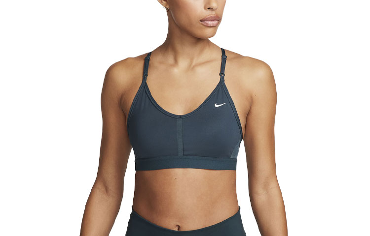 Nike Indy Solid Logo Lightweight Support Padded Sports Bra Women's Dark Jungle Green