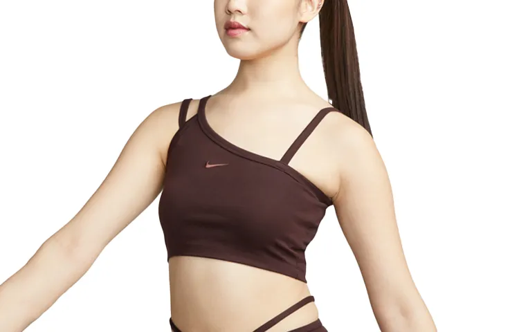 Nike Sleeveless Sports Shirts Women's Earth Umber Asymmetrical Shoulder