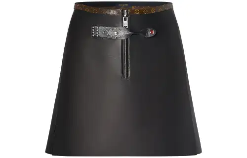 LOUIS VUITTON New Quarterly Products Of LV Leather Short Skirts Women's Black Moderate Short A Line Skirt