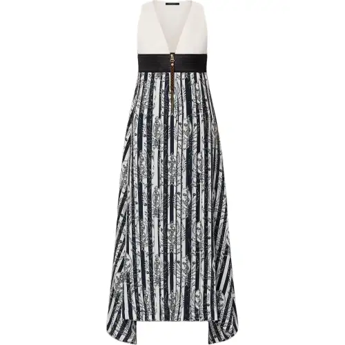 LOUIS VUITTON Striped Anchor V-Neck Dress