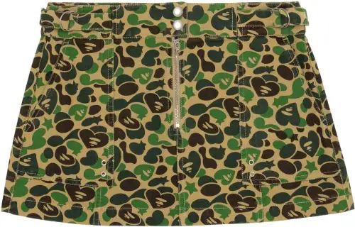 A BATHING APE Casual Short Skirts Women's Army Green Extra Short A Line Skirt