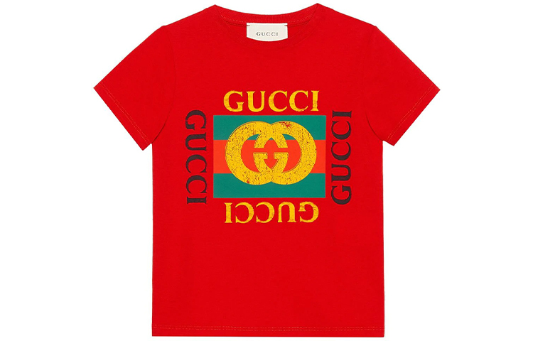 GUCCI Gucci, red children's short sleeve T-shirt with a round collar, children's clothing, with your logo imprint