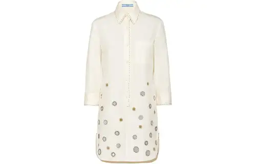 Prada Appliqué-Detailed Button-Up Shirtdress