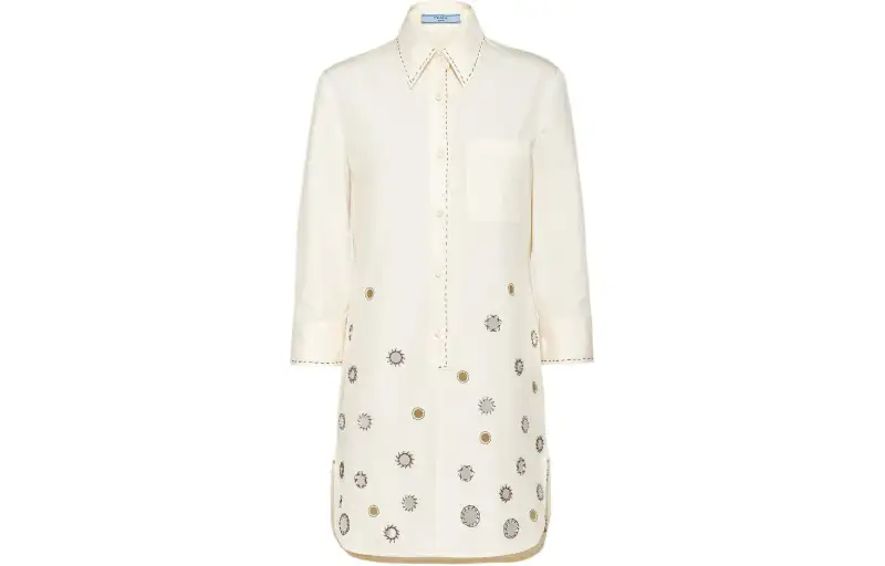 Prada Appliqué-Detailed Button-Up Shirtdress