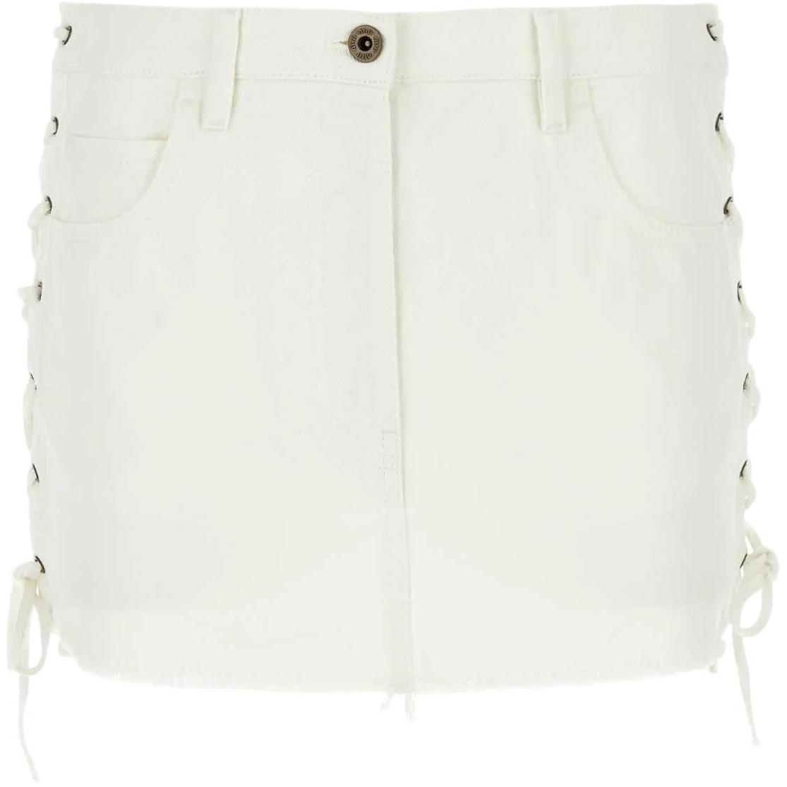 MIU MIU Miu Miu SS23 solid color low waist strappy short denim skirt for women white