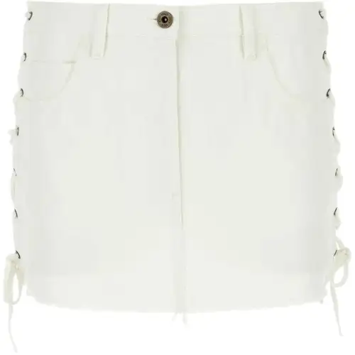 MIU MIU Miu Miu SS23 solid color low waist strappy short denim skirt for women white