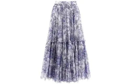 DIOR Casual Long Skirts Women's Blue Moderate Mid Length A Line Skirt