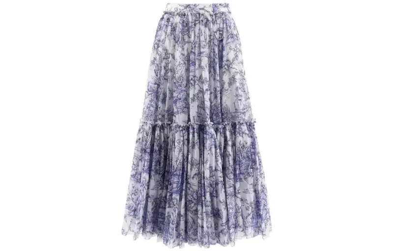DIOR Casual Long Skirts Women's Blue Moderate Mid Length A Line Skirt