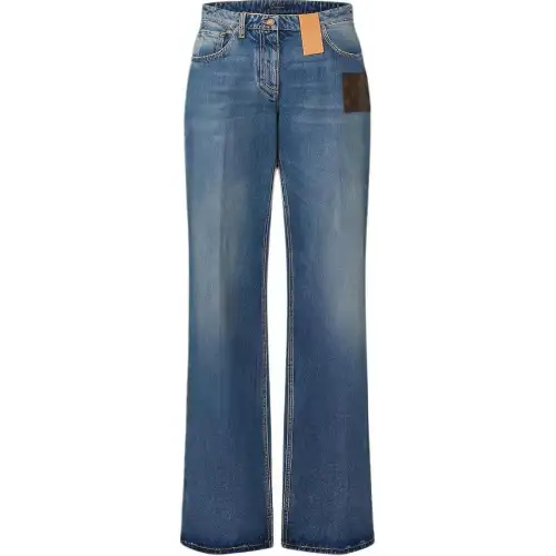 LOUIS VUITTON Stonewashed Monogram Patch Boot Cut Jeans Women's Blue