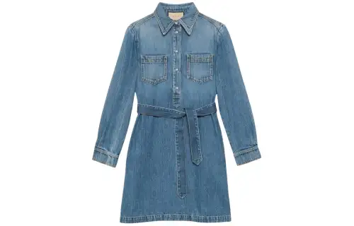GUCCI Horsebit Belted Waist Denim Mini Dress