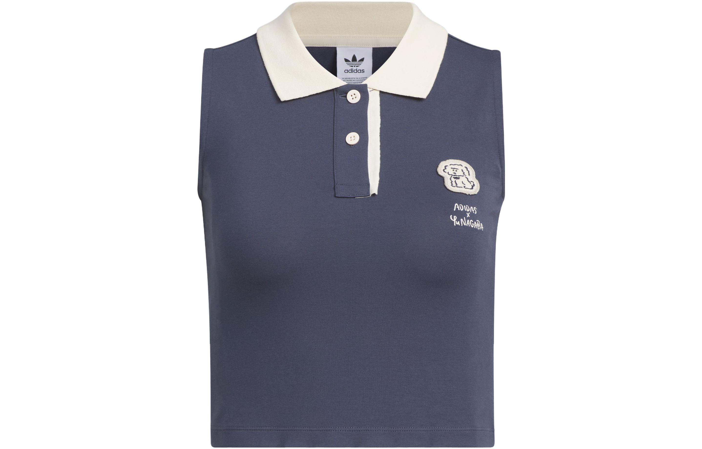 Adidas originals adidas x Yu Nagaba SS23 joint series hand-painted letter Logo embroidered button lapel sports vest women's navy blue