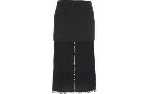 PRADA Mid Rise Embellished Tulle Midi Skirt