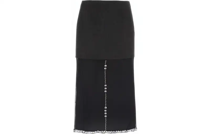 PRADA Mid Rise Embellished Tulle Midi Skirt