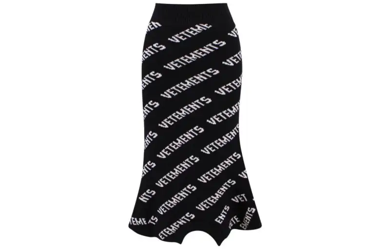 Vetements SS23 letter printed irregular hem mid-length skirt black