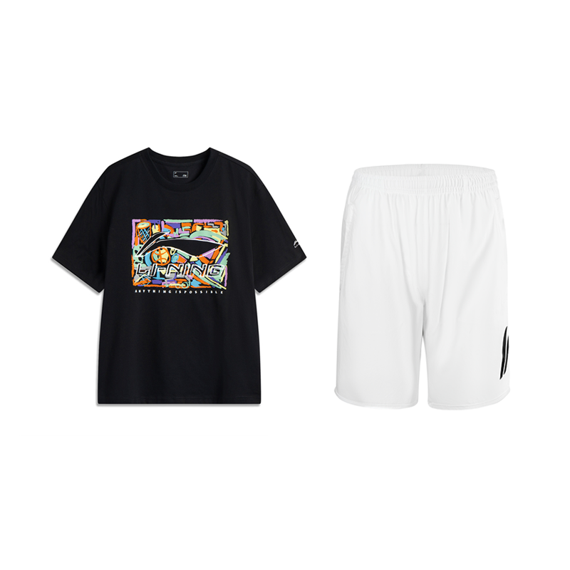 Li Ning Casual Sportswear Unisex Black Top+White Pants