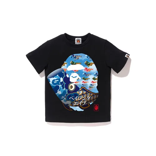 Japanese human head, children's short sleeve T-shirt for boys, children's clothing, carp, print
