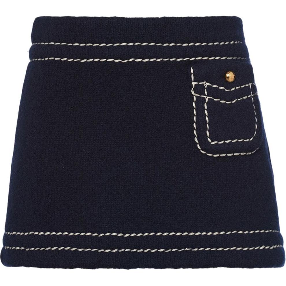 PRADA Prada SS25 Spring/Summer Women's Collection Contrast Stitching Side Zipper Casual Skirt Women's Navy Blue