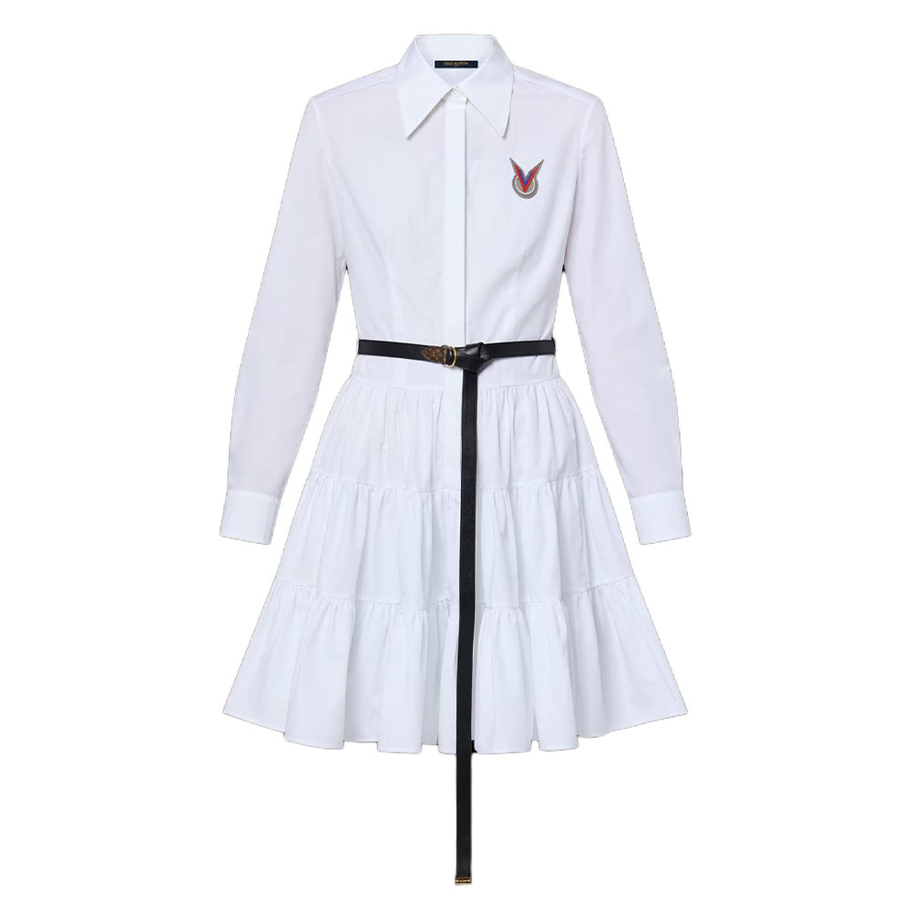 LOUIS VUITTON Belted Shirt Dress Long Sleeved Dress Women's White