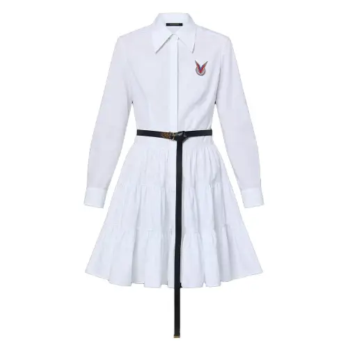 LOUIS VUITTON Belted Shirt Dress Long Sleeved Dress Women's White