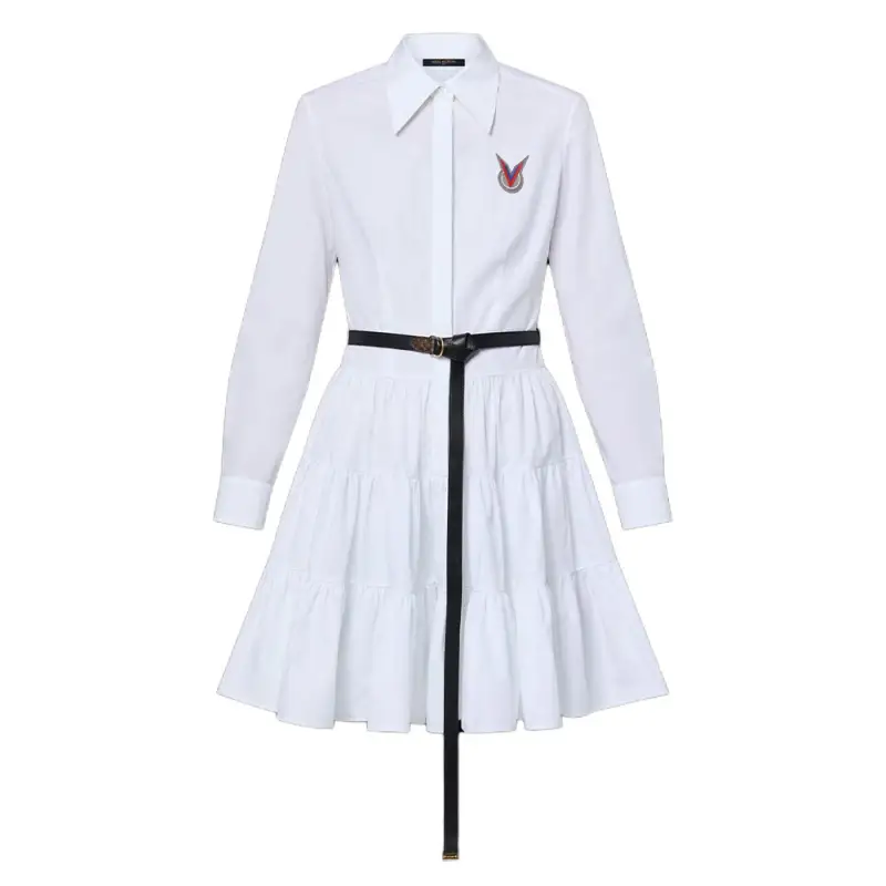 LOUIS VUITTON Belted Shirt Dress Long Sleeved Dress Women's White