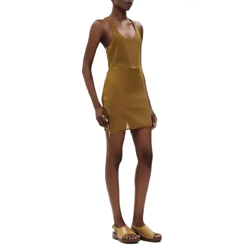 HERMES Sleeveless Dress Women's Bronze Green