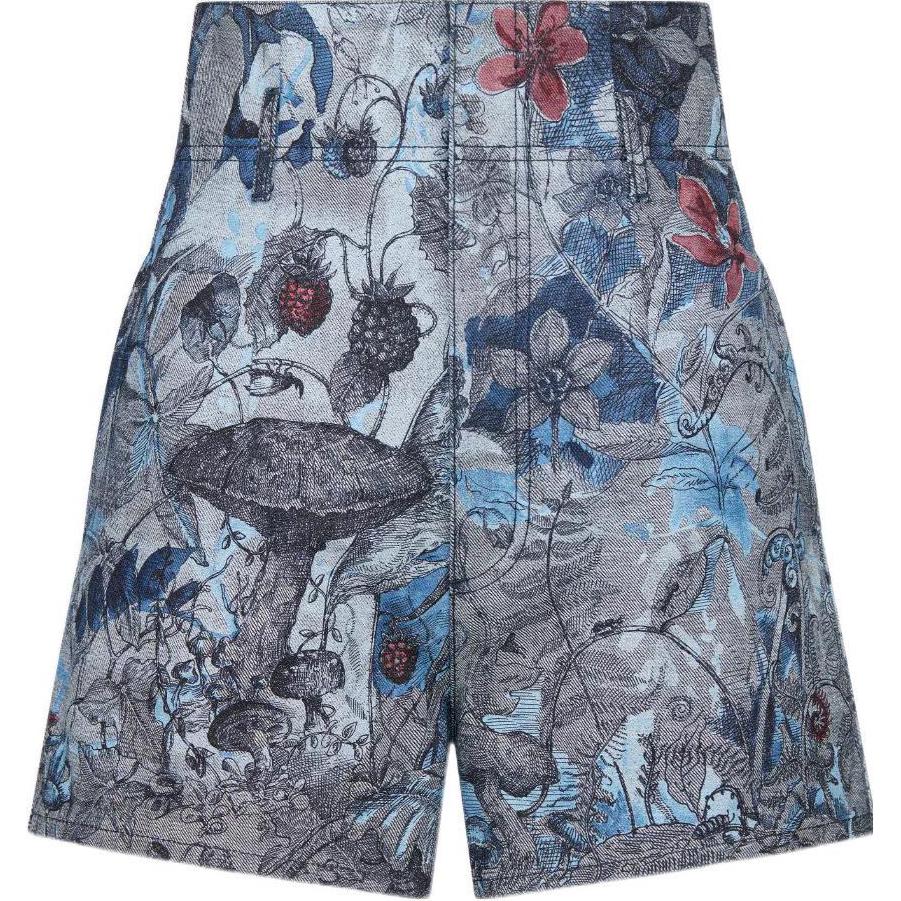 DIOR Dior SS23 Chinese New Year Limited Series Pattern Printed High Waist Straight Denim Shorts Women's Blue