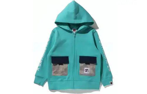 A BATHING APE Children's clothing 1ST Camo Mesh Pocket Zip Hoodle letter print hooded zipper jacket for boys