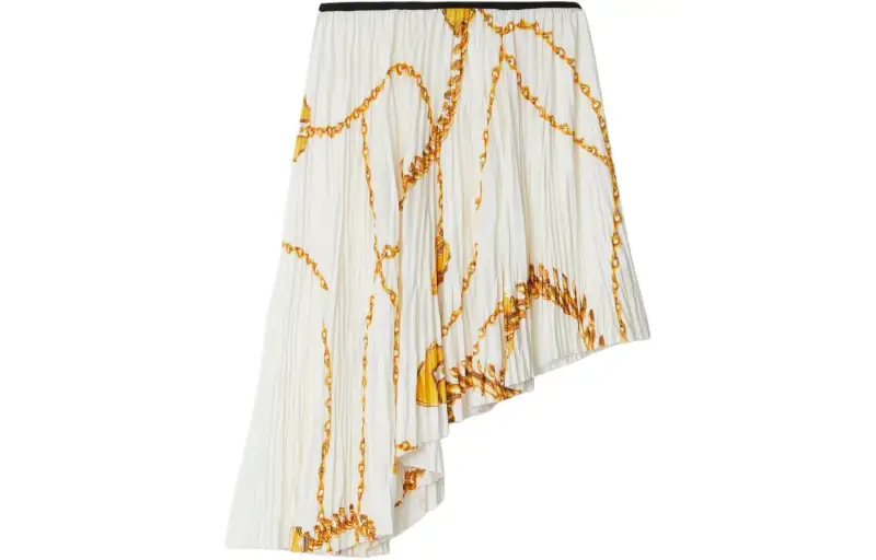 Burberry Chain-Printed Pleated Asymmetric Skirt
