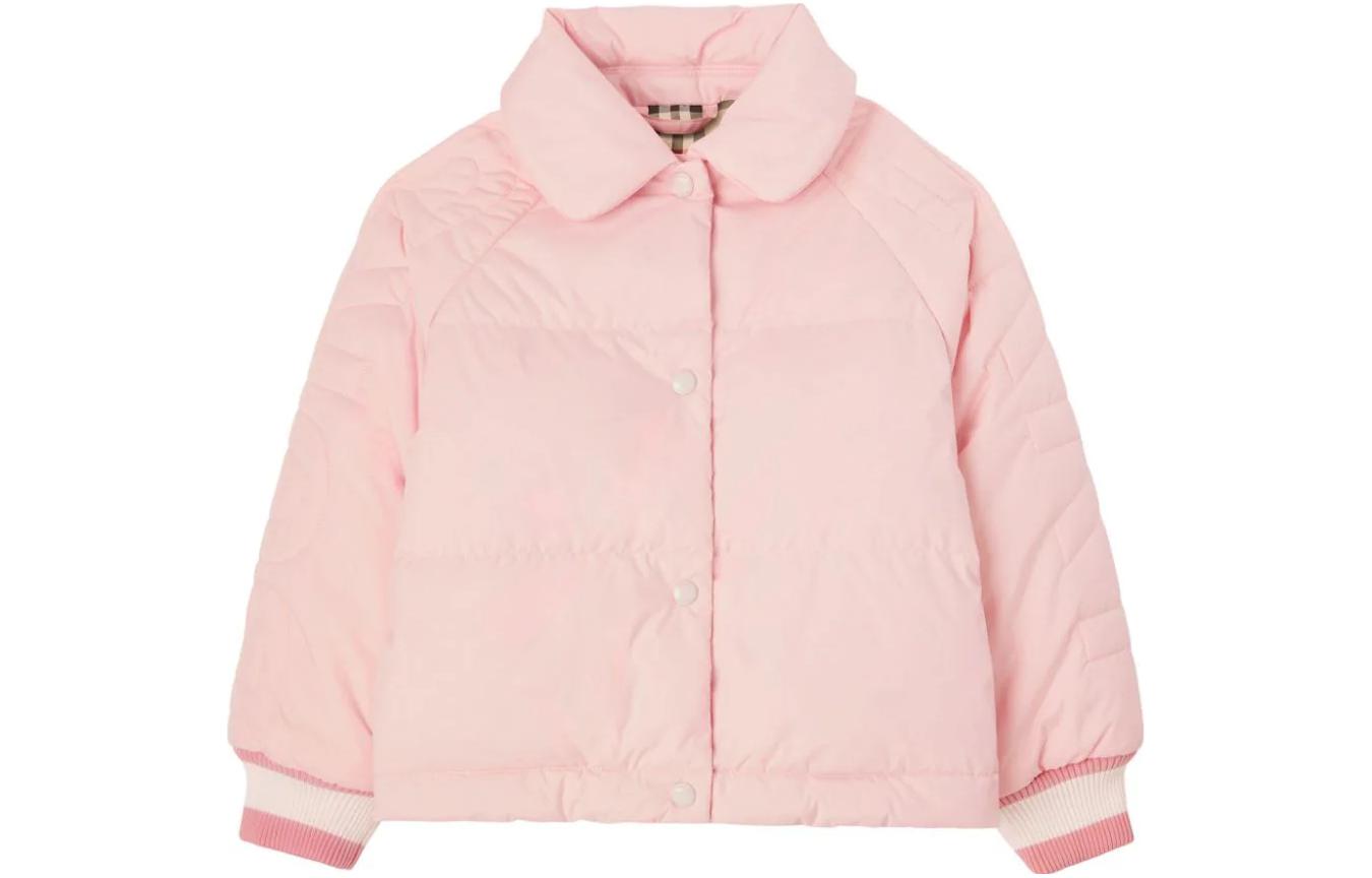Burberry Burberry FW23 color-blocked striped single-breasted long-sleeved cotton coat, light pink, children's style