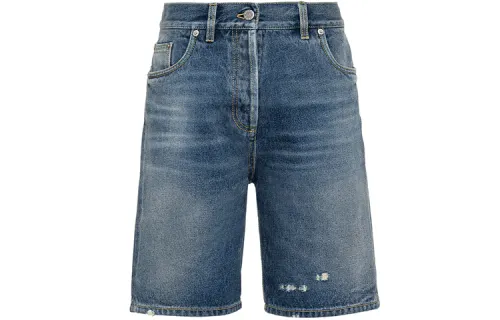 PRADA Denim Shorts Women's Blue Moderate Straight Fit Pants